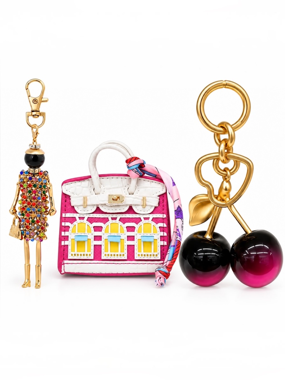 Bundle 3 Fashion Keychain Mini bag-doll keychain-Big cherry keychain NWT